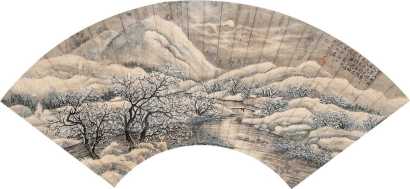 陶冷月 戊子（1948年）作 雪景 扇面